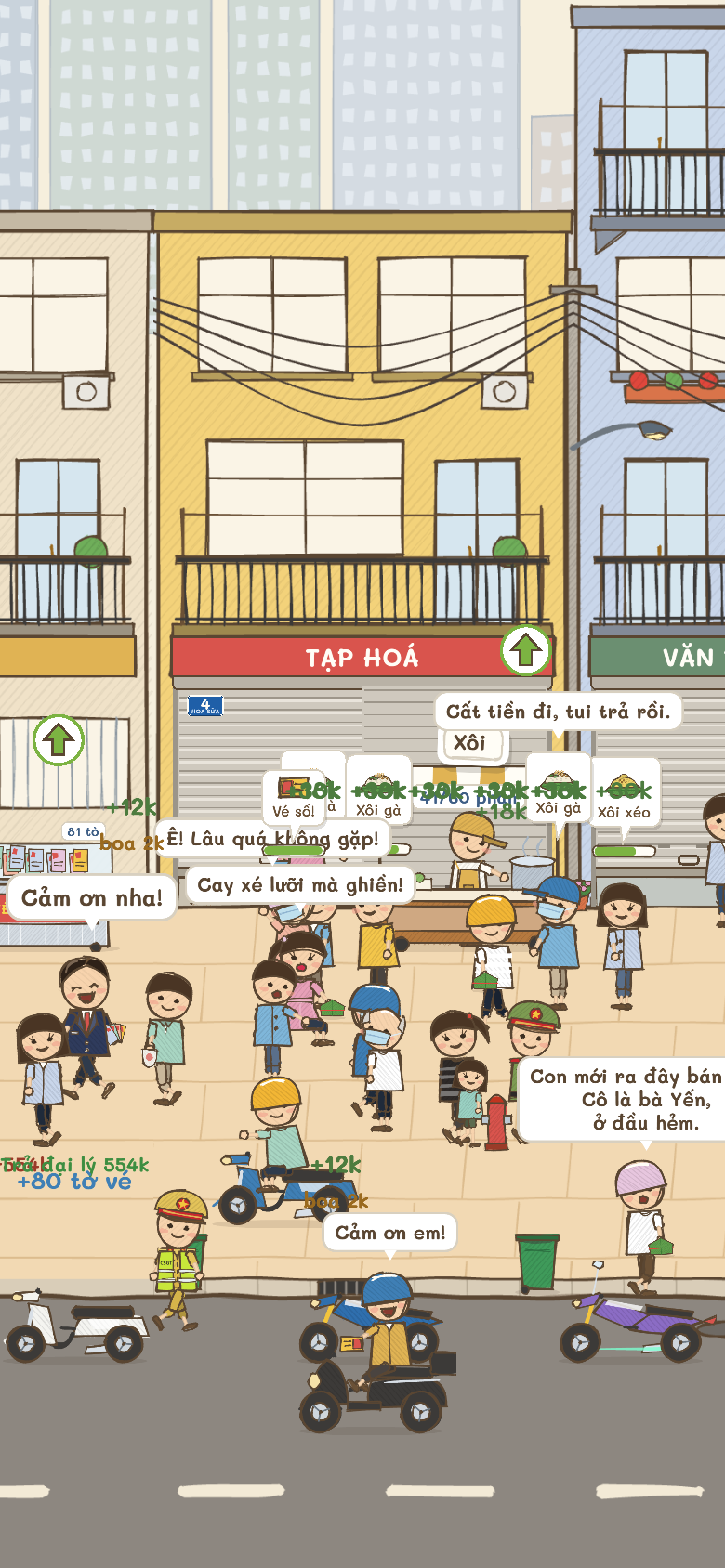 Quầy xôi đang bán, khách gọi xôi gà, xôi xéo