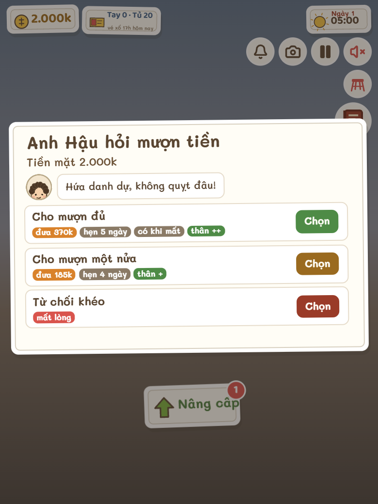 Chủ quầy trao phong bì cho người quen
